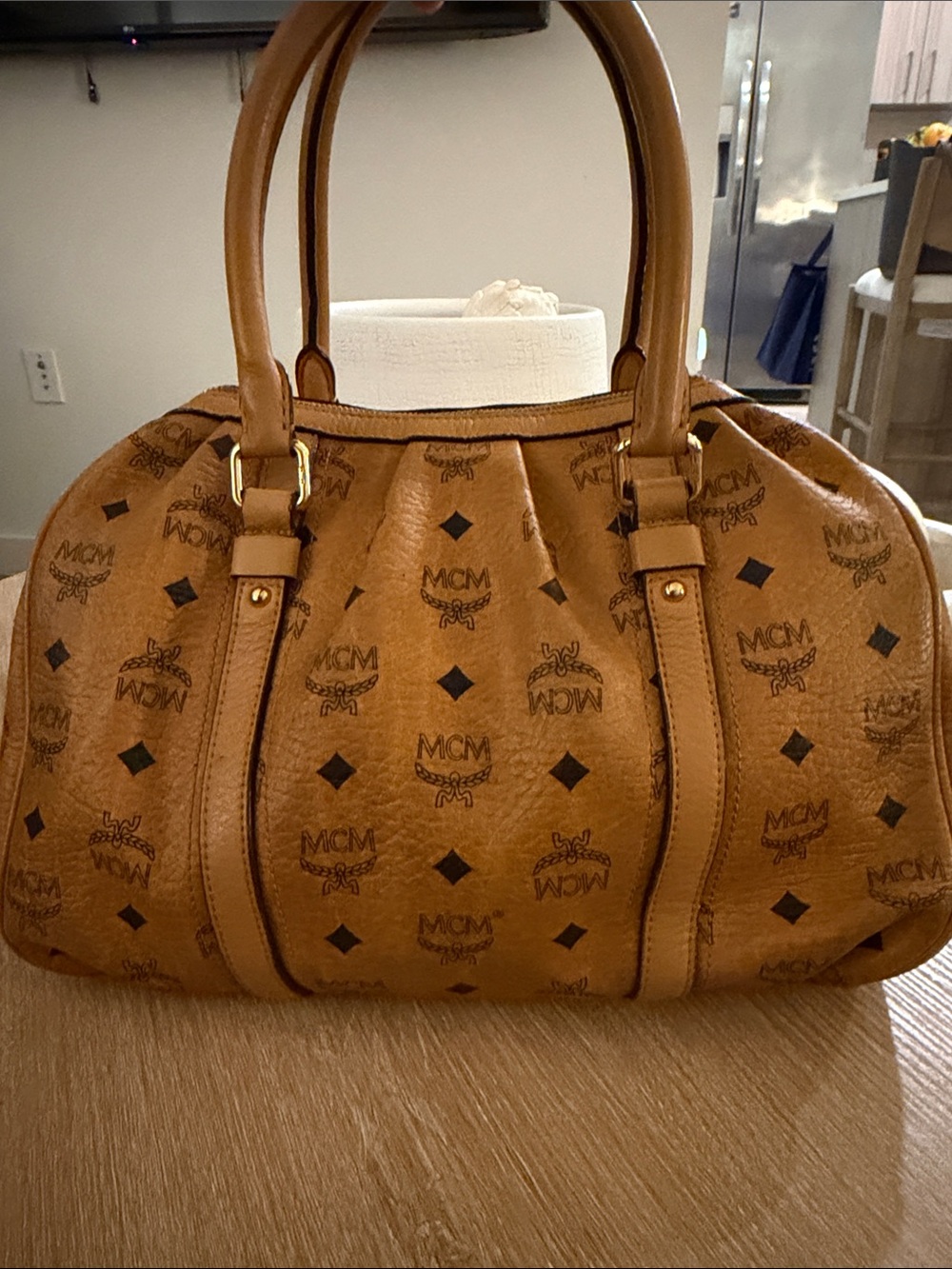 MCM Visetos Cognac Logo Dome Satchel - Picture 4 of 14